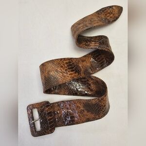 Faux Snakeskin Print 2.5" Wide Belt w/ Cloth Covered Buckle Size M 30"-34" Waist